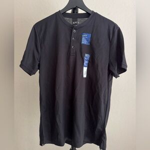 NWT Apt 9 Mens Short Sleeve Henley Shirt Premier Flex Medium Black